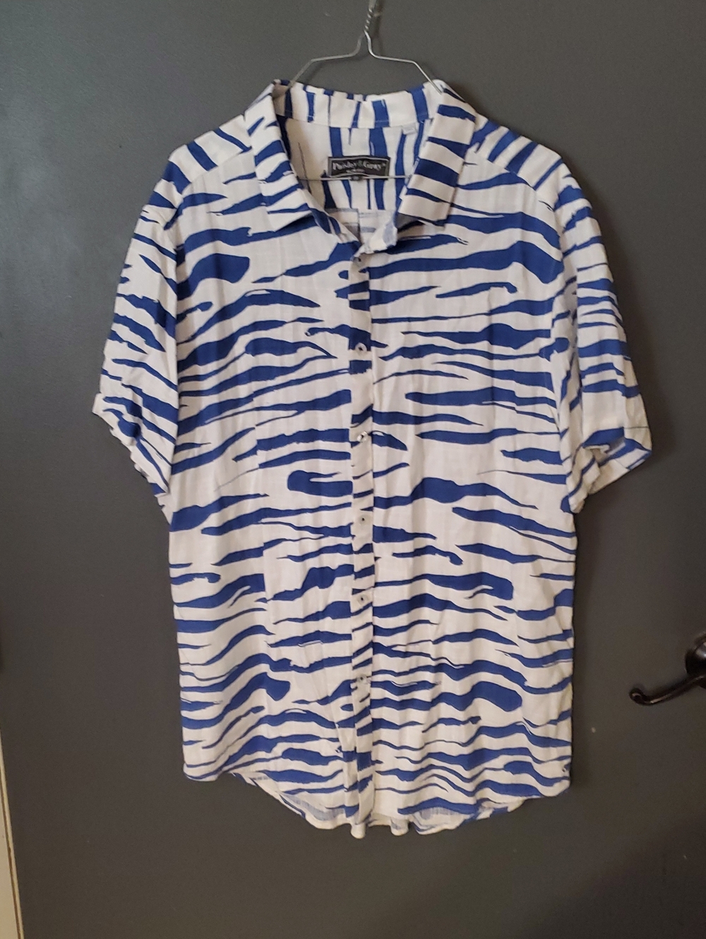 Paisley & Gray White Shirt with Bold Blue Wave Print